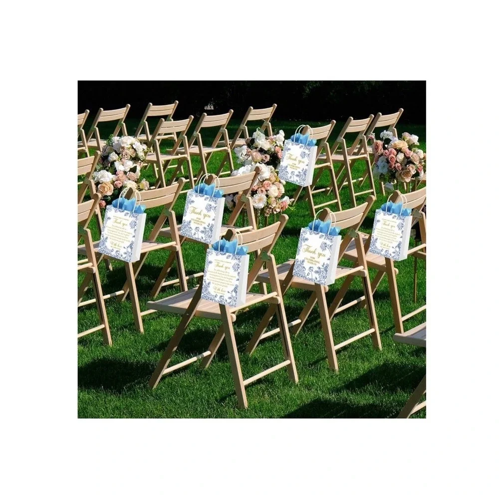 50 Pack Blue Toile Floral Thank You Paper Gift Bags Favors Wedding Bridal Shower